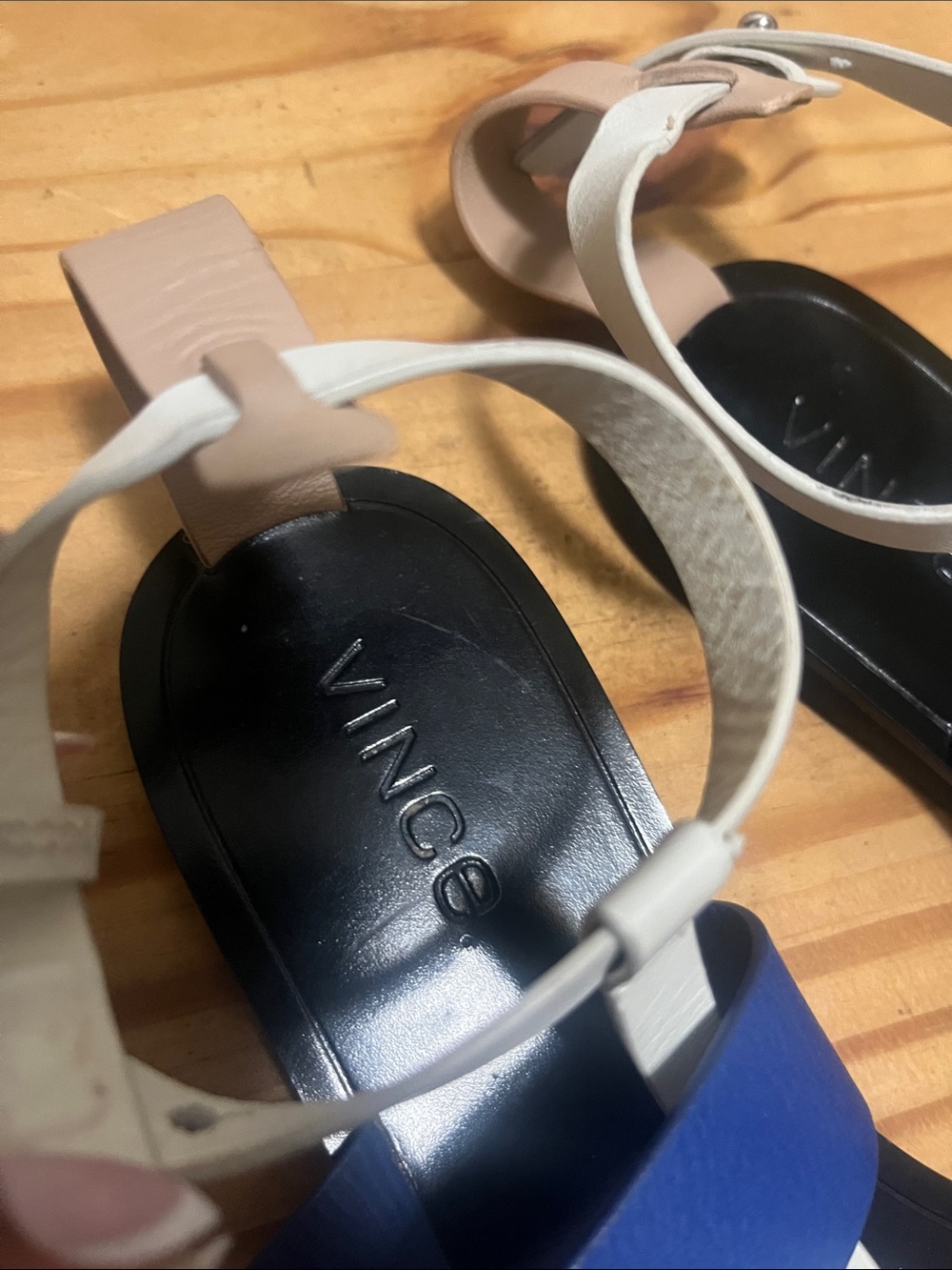 Vince Black, Blue and White T-Strap Women's Sandals - Picture 3 of 8